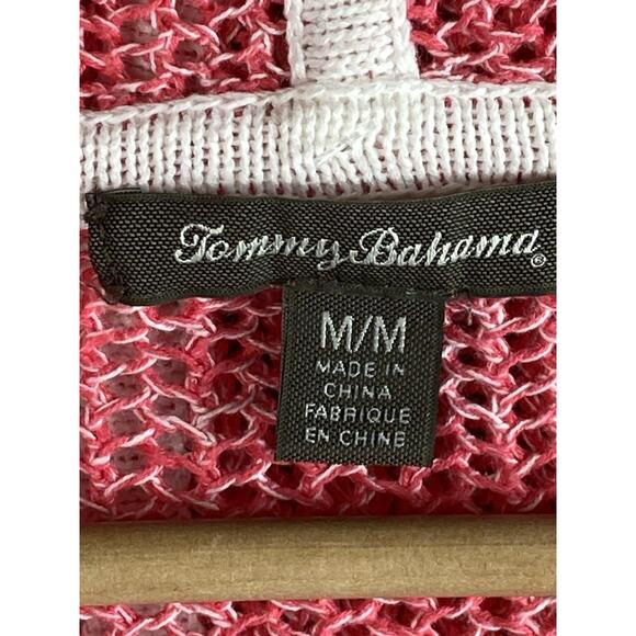 Tommy Bahama Open Knit Sweater Women’s M Hooded Pink Cotton Linen Beach Vacation - Picture 2 of 12